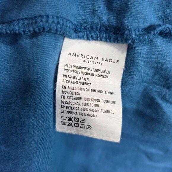 Mens American Eagle Blue Pullover Hoodie Super Soft Standard Fit Long Sleeve M - Picture 3 of 7